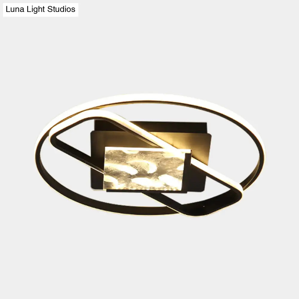 Black Acrylic Led Flushmount Ceiling Light With Modern Ring And Square Design