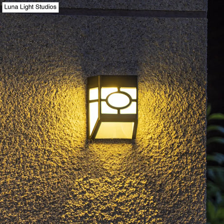 Black Acrylic Trapezoid Solar Wall Mount Sconce: Retro Style Led Courtyard Light