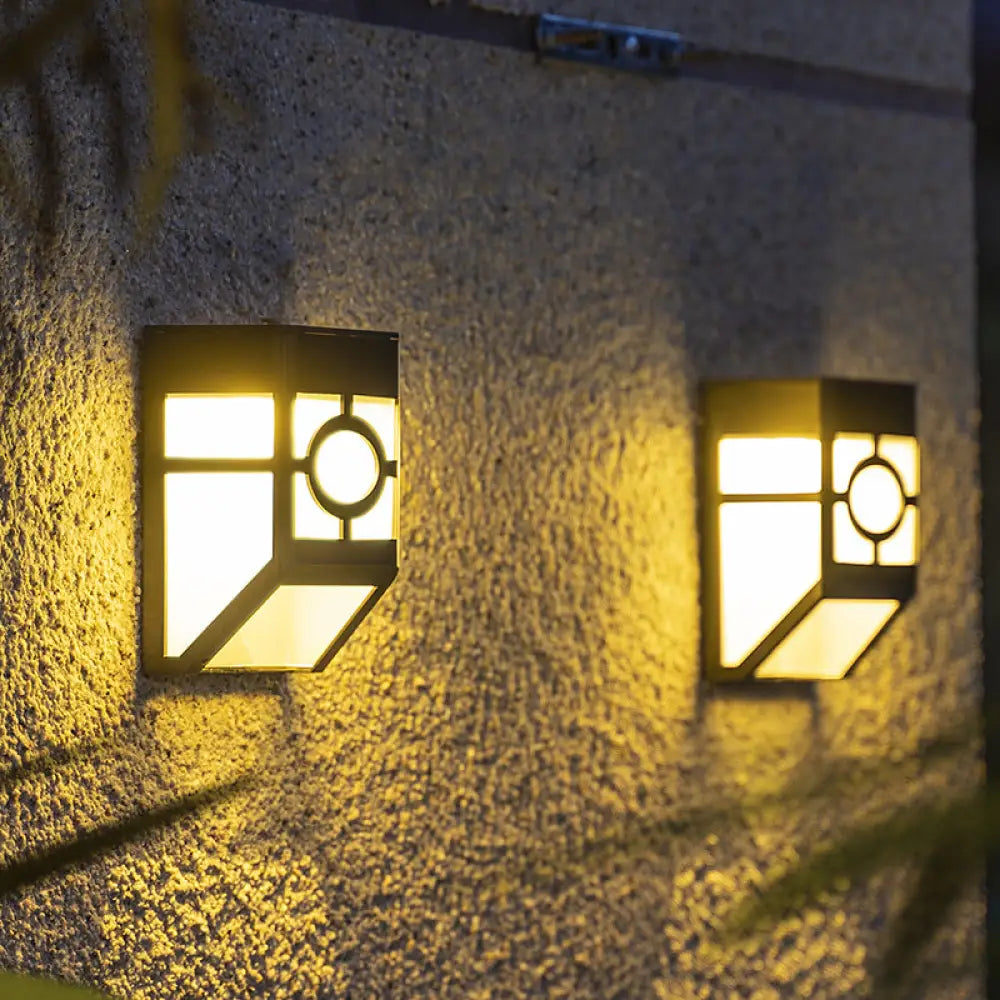 Black Acrylic Trapezoid Solar Wall Mount Sconce: Retro Style Led Courtyard Light / Warm