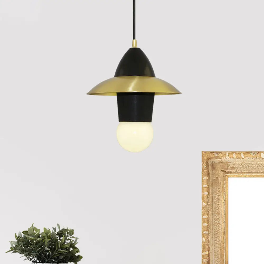 Black And Gold Mid Century Hanging Pendant Flare Dress Ceiling Lamp With 1-Light For Sitting Room
