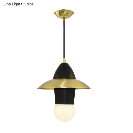Black And Gold Mid Century Hanging Pendant Flare Dress Ceiling Lamp With 1-Light For Sitting Room