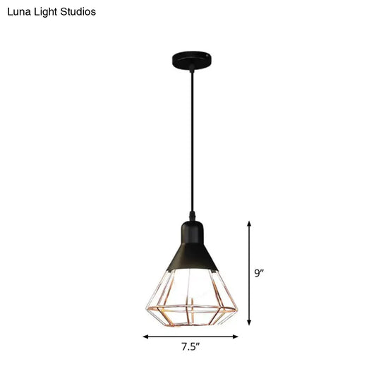 Black & Rose Gold Pendant Light: Loft Style Iron Cone/Cage Ceiling Hang - Ideal For Dining Table