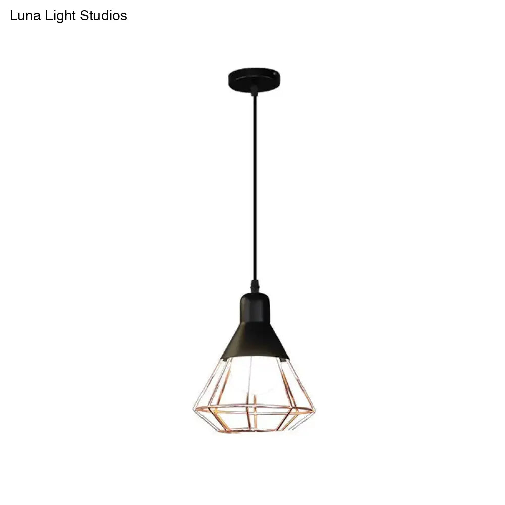 Black & Rose Gold Pendant Light: Loft Style Iron Cone/Cage Ceiling Hang - Ideal For Dining Table