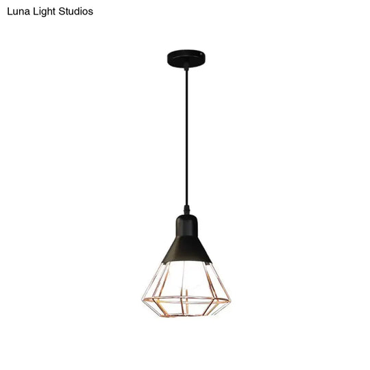 Black And Rose Gold Drop Pendant Ceiling Light - Loft Style Iron Cone/Cage Design