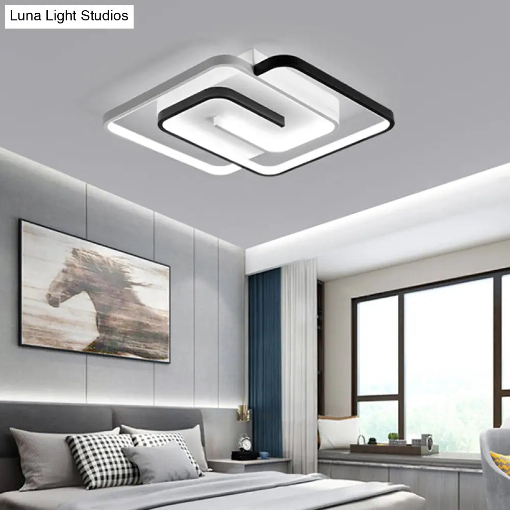 Black And White Acrylic Flush Ceiling Light - Modern Geometric Style With Led Fixture Black - White