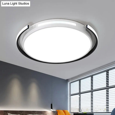 Black And White Round Ceiling Light With Acrylic Shade - Minimalism Led Flush Mounted Lamp