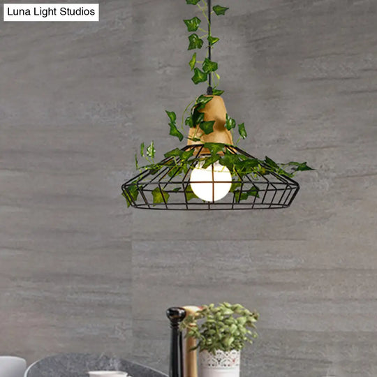 Black Vintage Style Hanging Pendant Barn Led Lamp With Plant For Restaurants