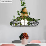 Black Antique Metal Barn Led Drop Pendant Lamp With Plant For Restaurant