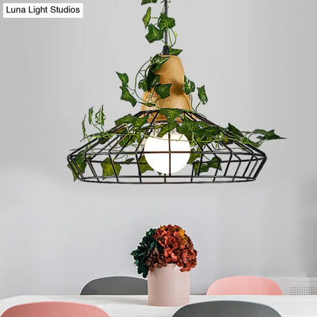 Black Antique Metal Barn Led Drop Pendant Lamp With Plant For Restaurant