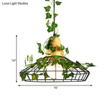 Black Antique Metal Barn Led Drop Pendant Lamp With Plant For Restaurant