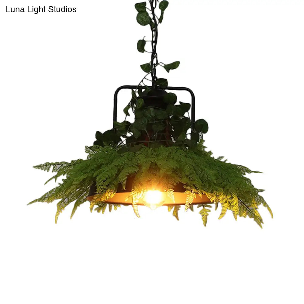 Black Barn Pendant Light Retro Metal 1 Head Led Ceiling Lamp With Plant - Multiple Sizes Available