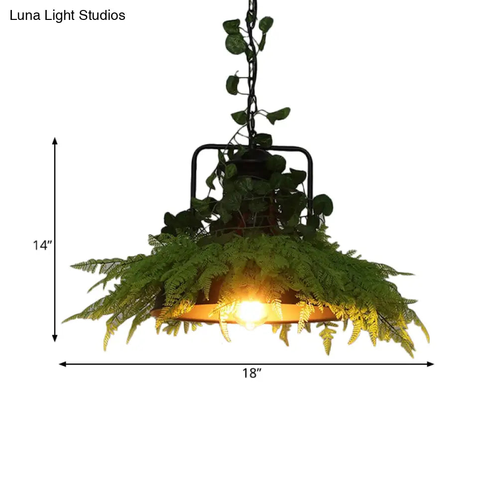 Black Barn Pendant Light Retro Metal 1 Head Led Ceiling Lamp With Plant - Multiple Sizes Available