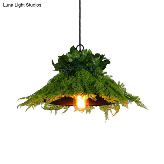 Black Barn Pendant Light Retro Metal 1 Head Led Ceiling Lamp With Plant - Multiple Sizes Available