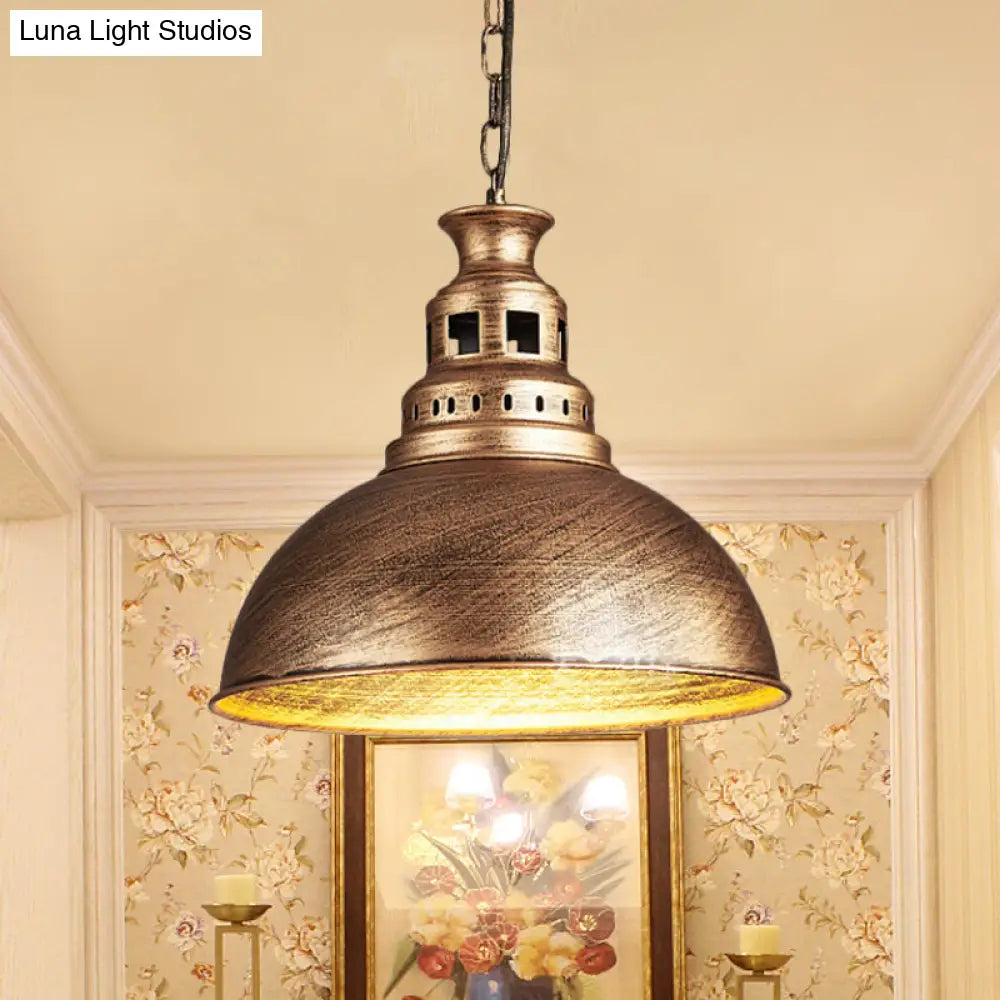 Black/Brass Loft Style Hanging Light Fixture: Metallic Dome Shade Pendant For Dining Room Brass