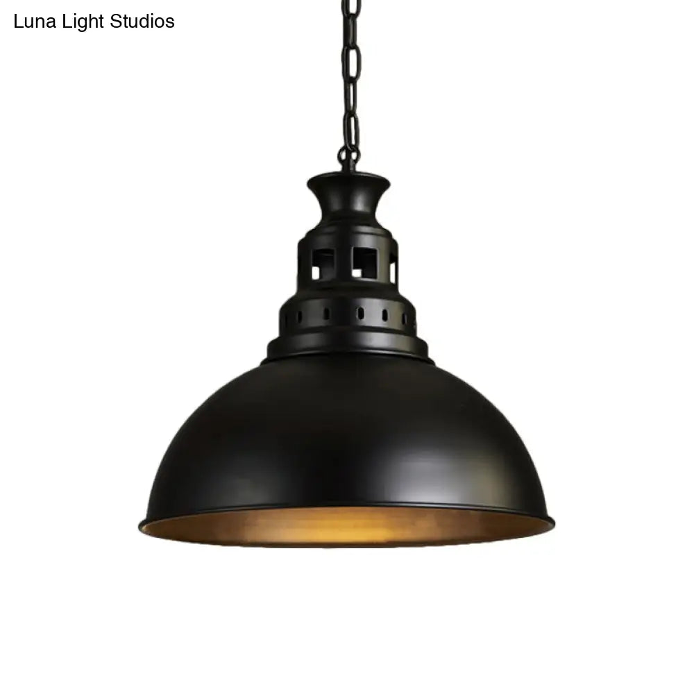 Black/Brass Loft Style Hanging Light Fixture: Metallic Dome Shade Pendant For Dining Room