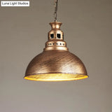 Black/Brass 1-Light Hanging Pendant For Dining Room - Loft Style Dome Shade Fixture
