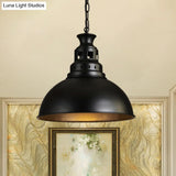 Black/Brass 1-Light Hanging Pendant For Dining Room - Loft Style Dome Shade Fixture