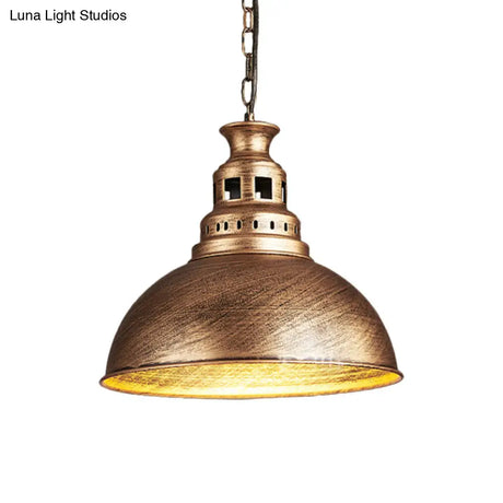 Black/Brass 1-Light Hanging Pendant For Dining Room - Loft Style Dome Shade Fixture