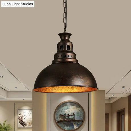 Black/Brass 1-Light Hanging Pendant For Dining Room - Loft Style Dome Shade Fixture