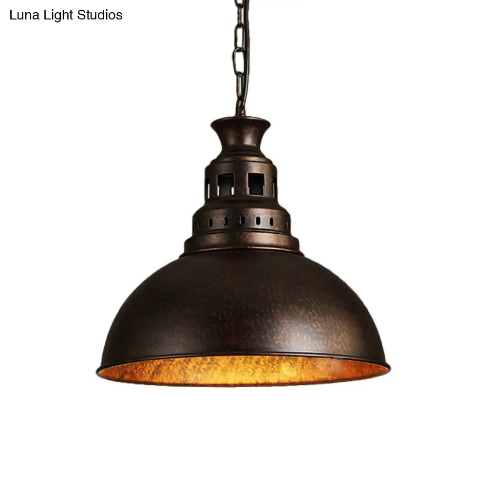 Black/Brass 1-Light Hanging Pendant For Dining Room - Loft Style Dome Shade Fixture