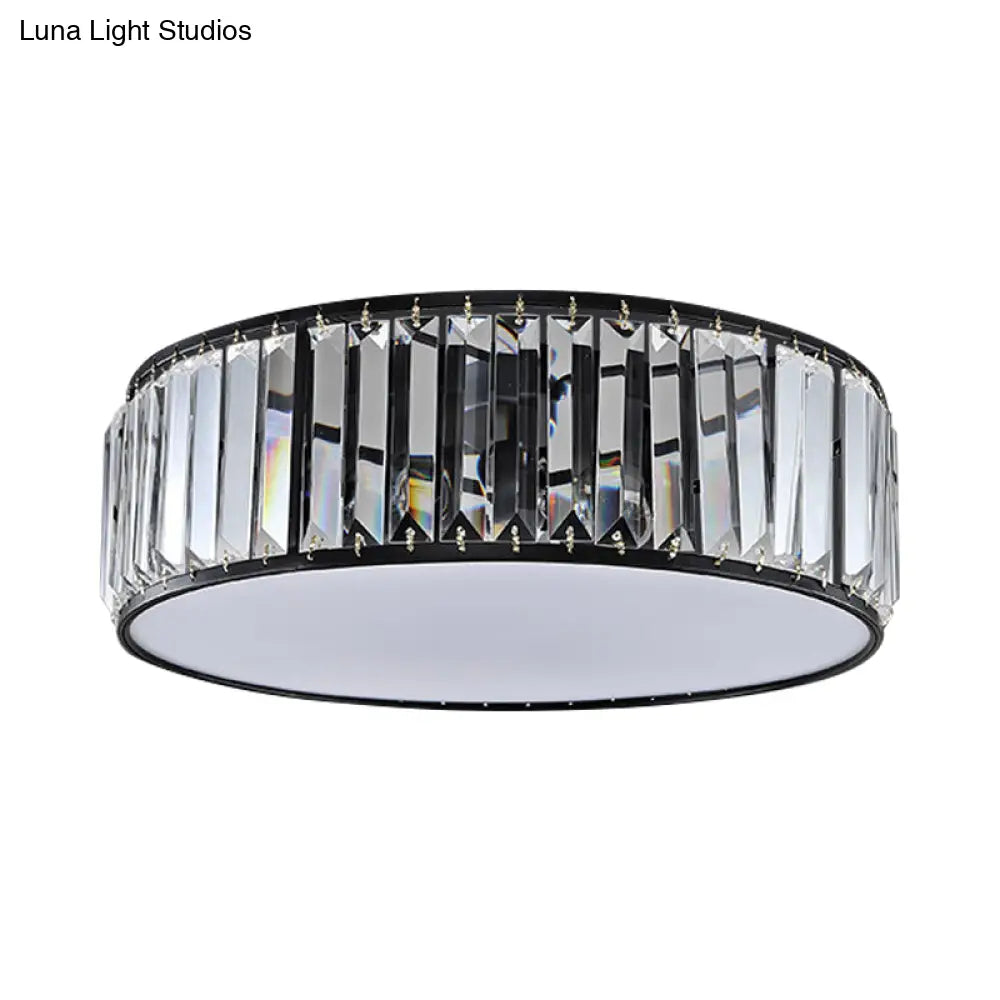 Black/Bronze Drum Flush Mount Crystal Ceiling Light - Elegant 3/4/5-Light Lamp For Bedroom