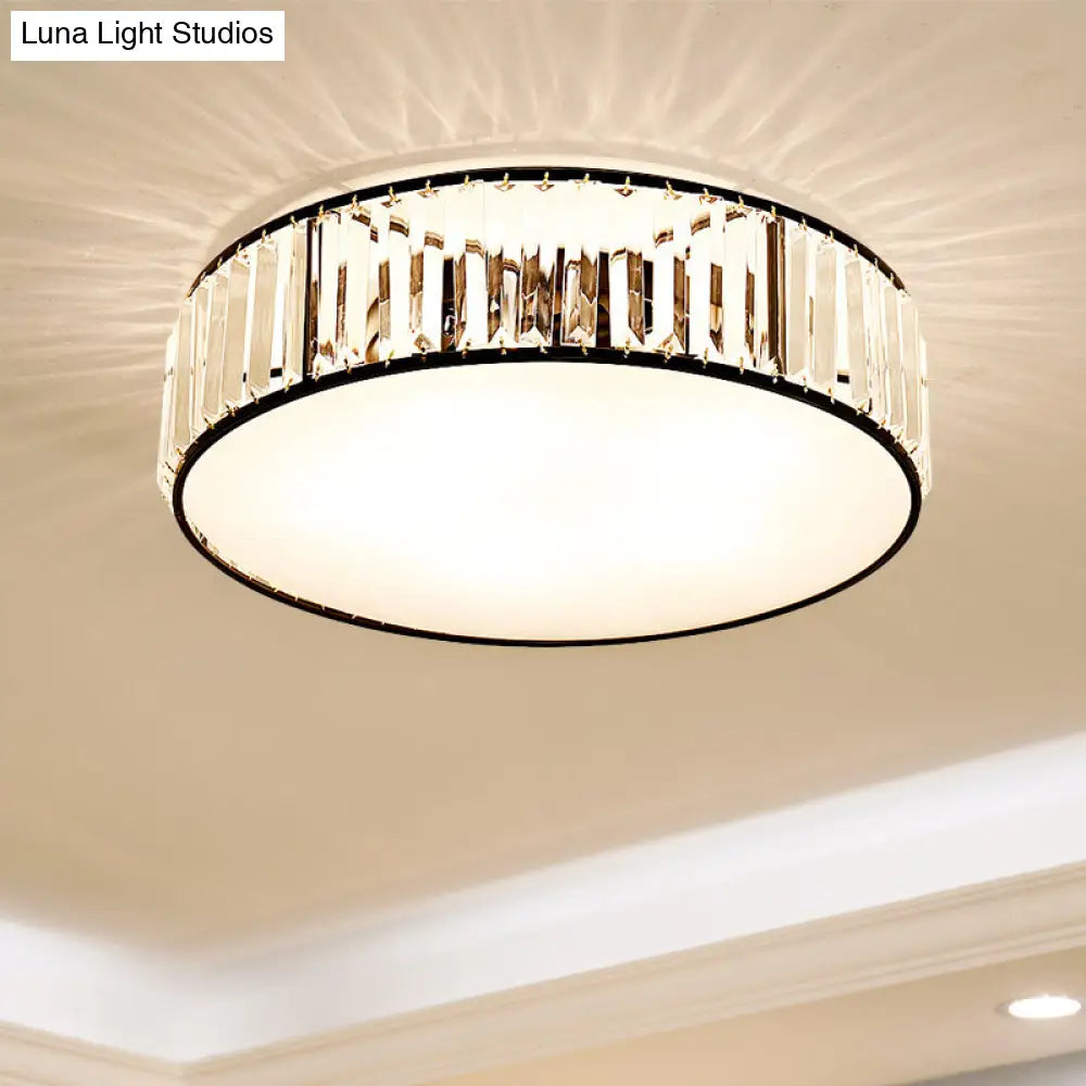 Black/Bronze Drum Flush Mount Crystal Ceiling Light - Elegant 3/4/5-Light Lamp For Bedroom