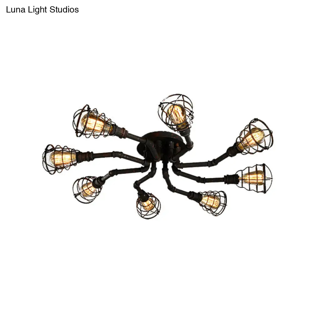 Black/Bronze Metal Twisted Pipe Semi Flush Light Fixture For Restaurant - 4/6/8 Bulbs