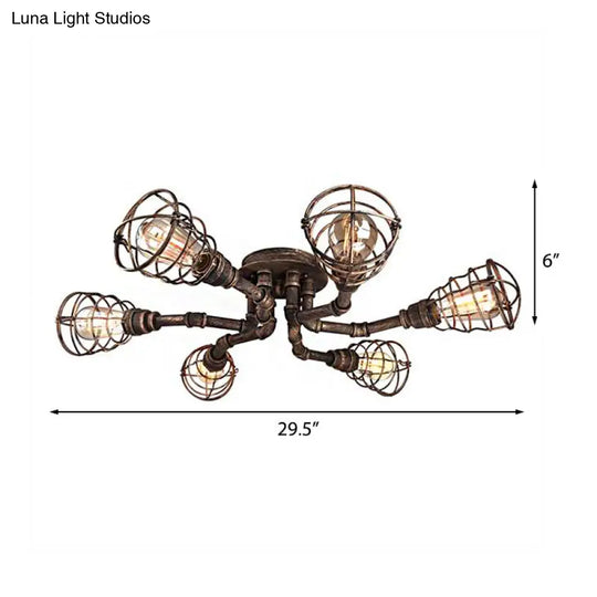 Black/Bronze Metal Twisted Pipe Semi Flush Light Fixture For Restaurant - 4/6/8 Bulbs