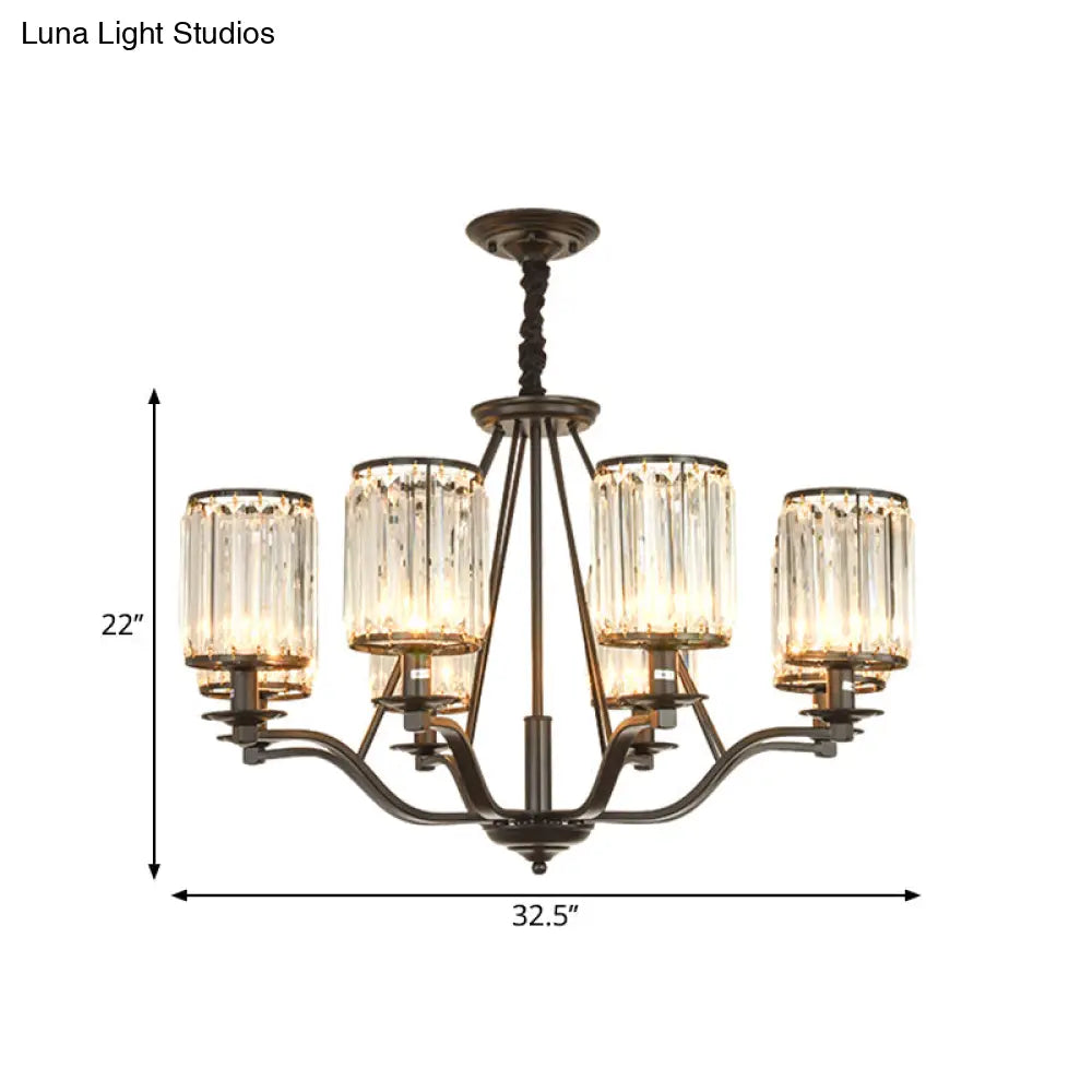 Black Crystal Beveled Pendant Light - Cylinder Chandelier For Living Room Ceiling Country Style