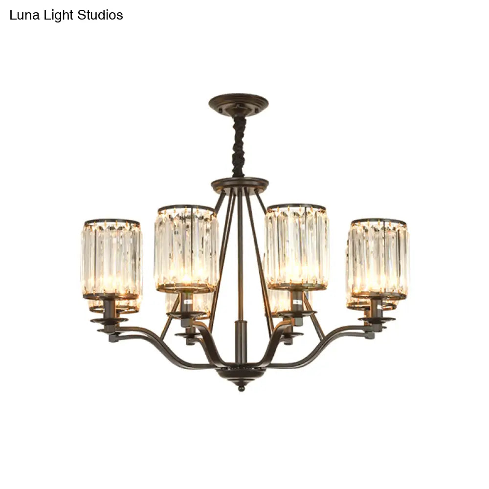 Black Crystal Beveled Pendant Light - Cylinder Chandelier For Living Room Ceiling Country Style