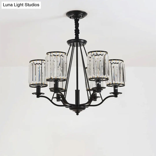 Black Crystal Beveled Pendant Light - Cylinder Chandelier For Living Room Ceiling Country Style