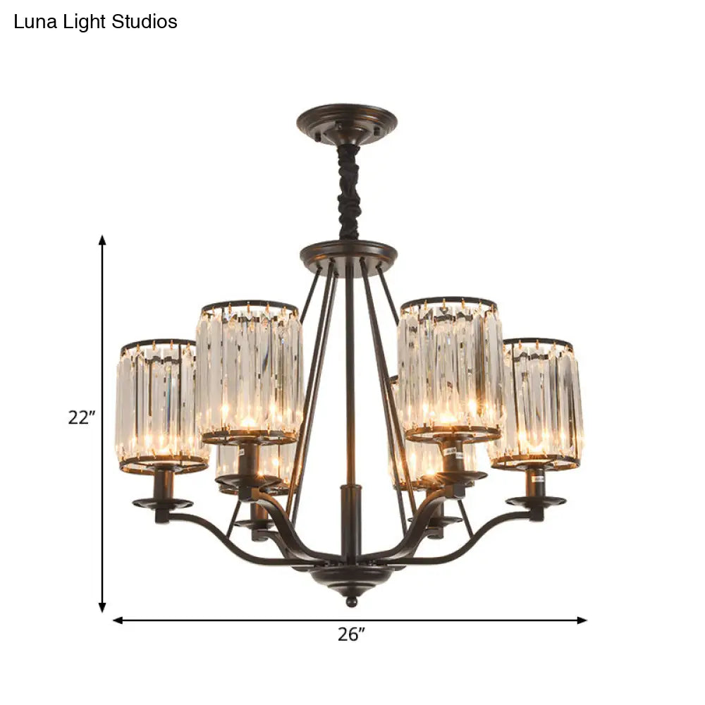 Black Crystal Beveled Pendant Light - Cylinder Chandelier For Living Room Ceiling Country Style
