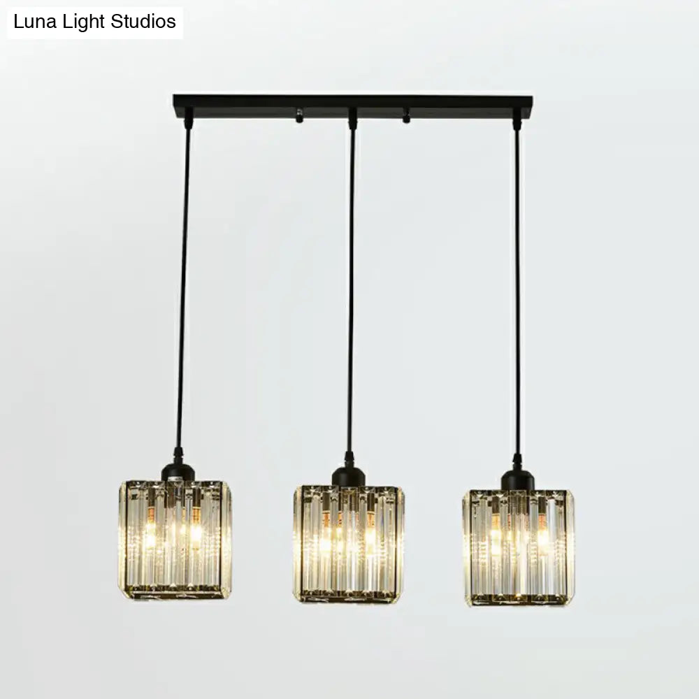 Modern Black Crystal Block Pendant With 3 Shaded Lights For Dining Room Ceiling / Square Plate