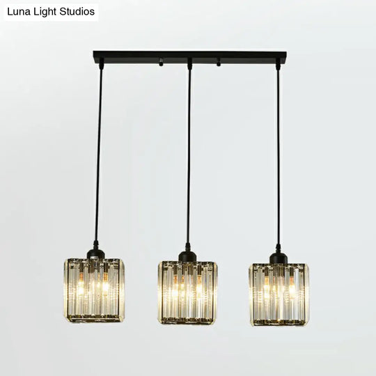 Modern Black Crystal Block Pendant With 3 Shaded Lights For Dining Room Ceiling / Square Plate