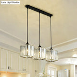 Black Crystal Block 3-Head Pendant Light - Modern Multi-Light Fixture For Dining Room Ceiling