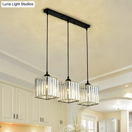 Black Crystal Block 3-Head Pendant Light - Modern Multi-Light Fixture For Dining Room Ceiling