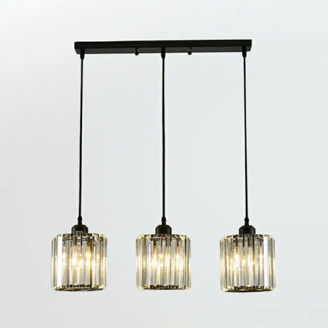 Black Crystal Block 3-Head Pendant Light - Modern Multi-Light Fixture For Dining Room Ceiling /