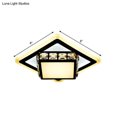 Black Crystal Block Led Flush Mount Ceiling Light For Doorway - Round/Square Simplicity