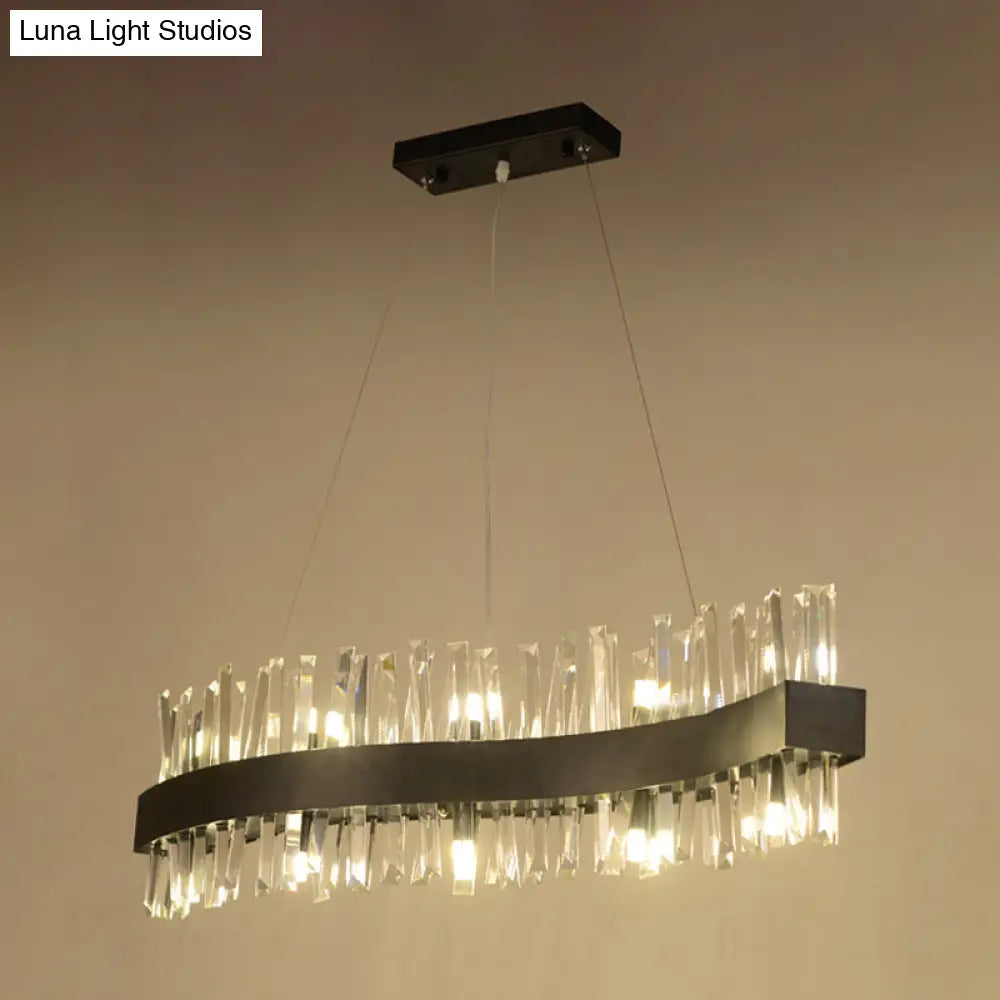 Black Crystal Block Led Pendant Ceiling Light: Traditional Wave Chandelier Lighting Fixture