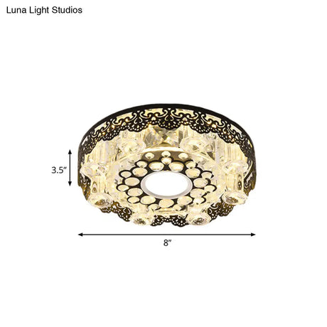 Black Crystal Floral - Trim Led Close - To - Ceiling Lamp - Contemporary Square/Round Design