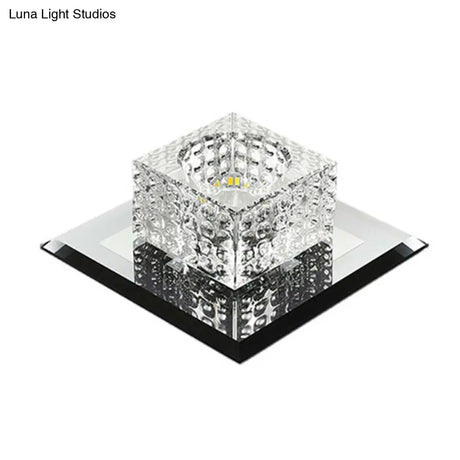 Black Crystal Square Led Flush Mount Ceiling Light For Foyer