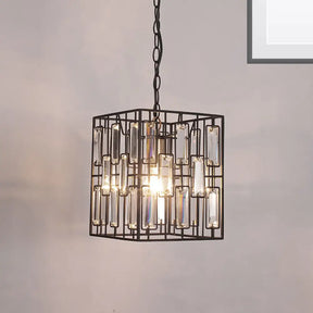 Black Cuboid Pendant Lamp - 8’/10’/12.5’ Width Traditional Metallic Ceiling Light With