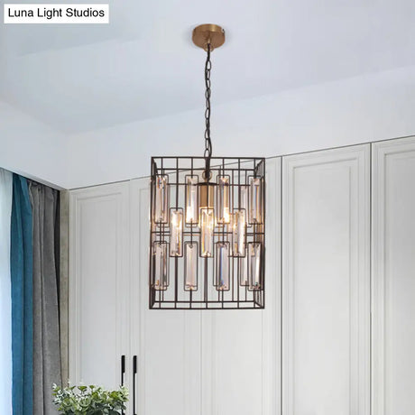 Black Cuboid Pendant Lamp - 8’/10’/12.5’ Width Traditional Metallic Ceiling Light With