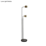 Black Cylinder Led Floor Reading Lamp With Clear Glass Shade - Nordic Style For Living Room