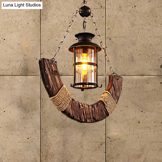 Farmhouse Clear Glass Cylinder Pendant Ceiling Light - Black Finish Brown