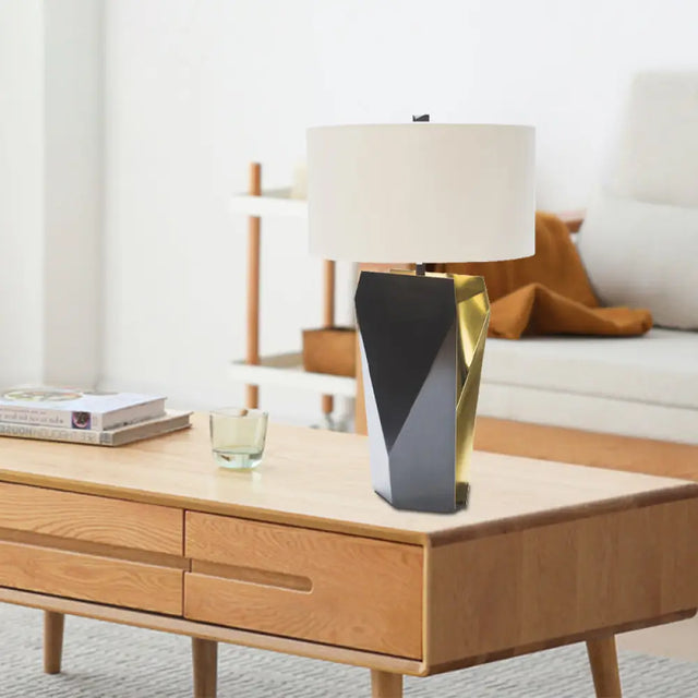 Black Cylinder Small Desk Lamp With Fabric Shade - Contemporary 1 Bulb Task Lighting