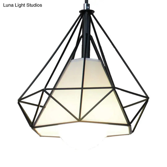 Black Diamond Cage Pendant Ceiling Light Farmhouse Metal Hanging Lamp With Fabric Shade 1 For Living