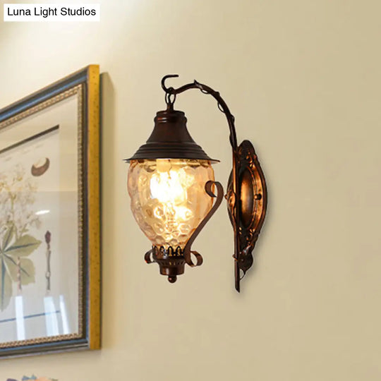 Black Dimpled Glass Wall Sconce With Acorn 1-Light For Industrial Living Room