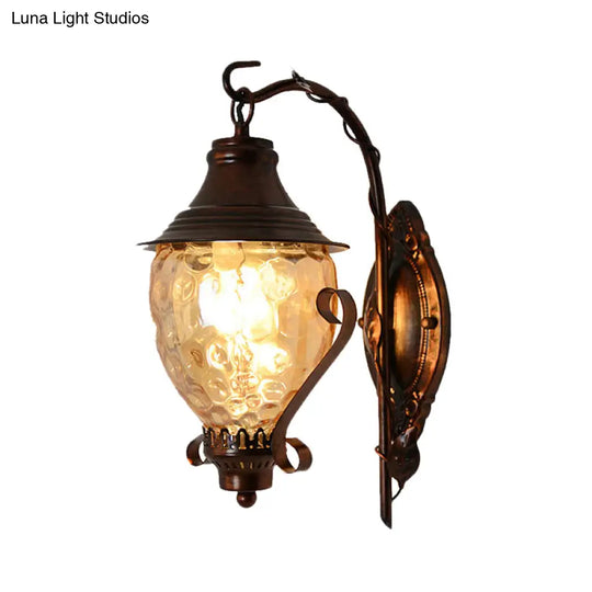 Black Dimpled Glass Wall Sconce With Acorn 1-Light For Industrial Living Room