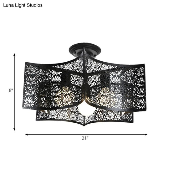 Black Drum Design Semi Flush Light - Vintage Retro Metallic 3-Head Foyer Mount 16’/16.5’ W